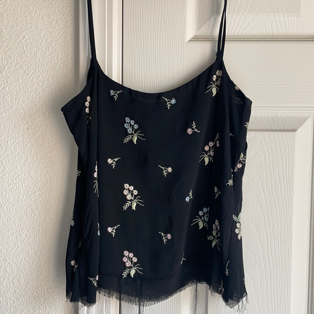 raw hem floral tank top